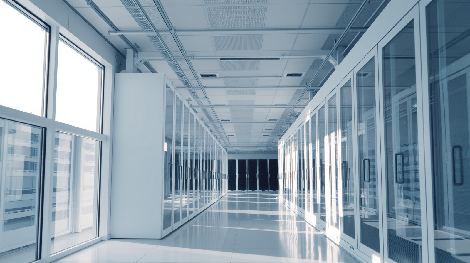 Sala server luminosa di un data center italiano con rack e luce naturale, infrastruttura AI sovrana per aziende